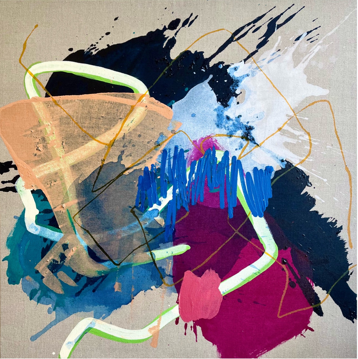 “Splintering”
36x36 inches
Mixed Media on Linen
2022